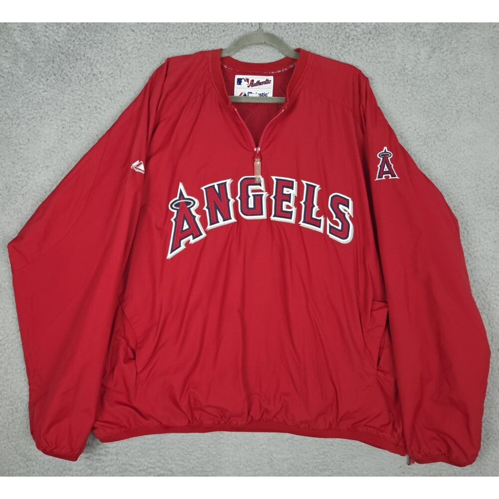 Vintage Majestic Authentic Dugout Jacket Anaheim Angels 1/4 Zip Mens 2XL Red MLB